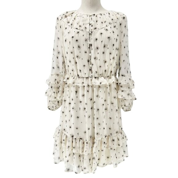 Simply Vera Vera Wang Dress Womens M White Beige Floral Print Ruffled Chiffon LS - Picture 1 of 12